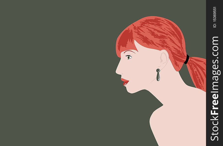 An illustration of a red-haired woman on green background. An illustration of a red-haired woman on green background