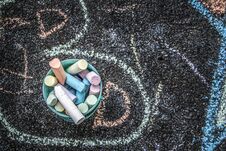 Colorful Chalk Drawings On A Sidewalk Royalty Free Stock Image