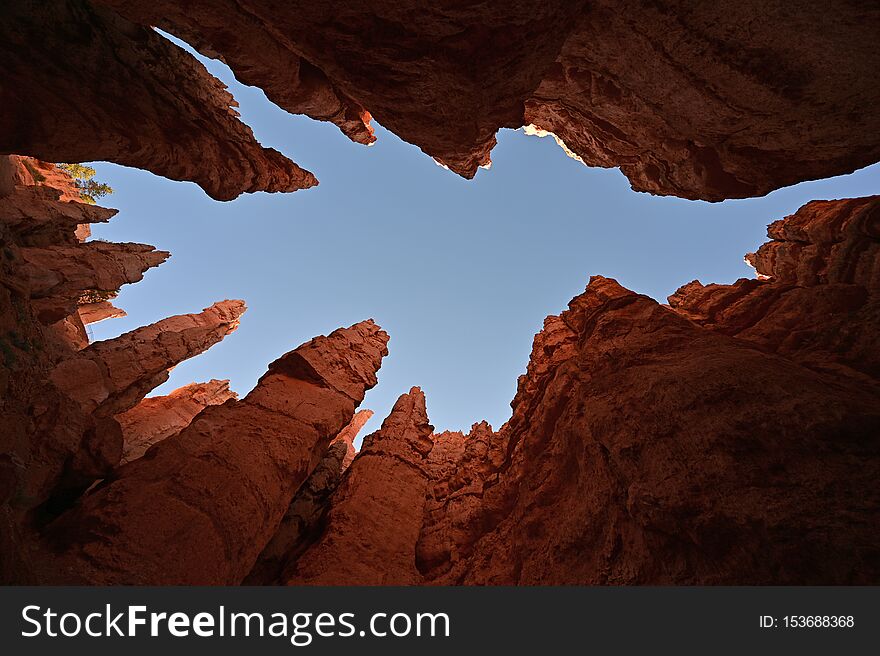 Towering hoodoo rock formations of Bryce Canyon.