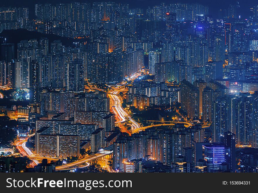 Aerial view of Hong Kong Downtown, Republic of China. Financial district and business centers in technology smart city in Asia.