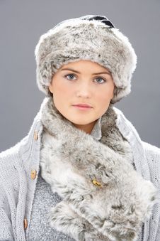 Young Woman Wearing Fur Hat And Wrap Stock Images Young Woman Wearing Fur Hat And Wrap Stock Images