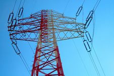 Red And White Electricity Pylon Stock Photo Red And White Electricity Pylon Stock Photo