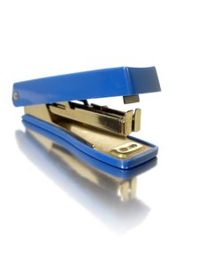 Small Blue Stapler Stock Photo