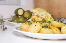 Young Fried Potatoes With Pickles And Patison Stock Images Young Fried Potatoes With Pickles And Patison Stock Images