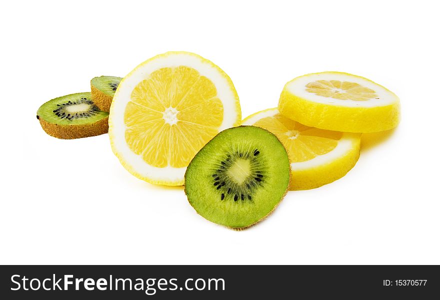 Lemon and kiwi isolated on white background. Lemon and kiwi isolated on white background