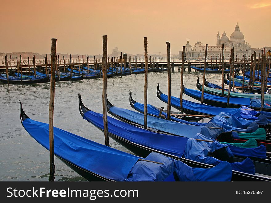 Gondolas in front of the Doge's Palace, Venice, Italy