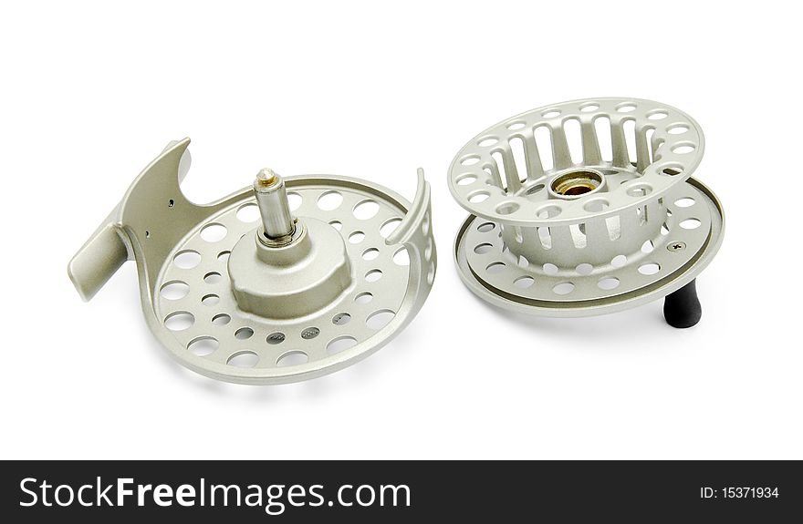 Disassembled professional reel isolated on white