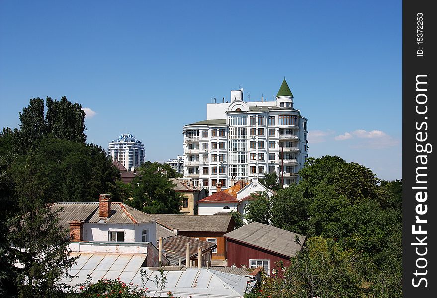 Old house  tops and new architecture. Old house  tops and new architecture