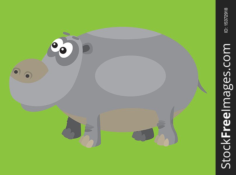 Funny hippopotamus on the green background