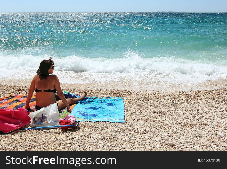 Middle Age Woman In The Beach