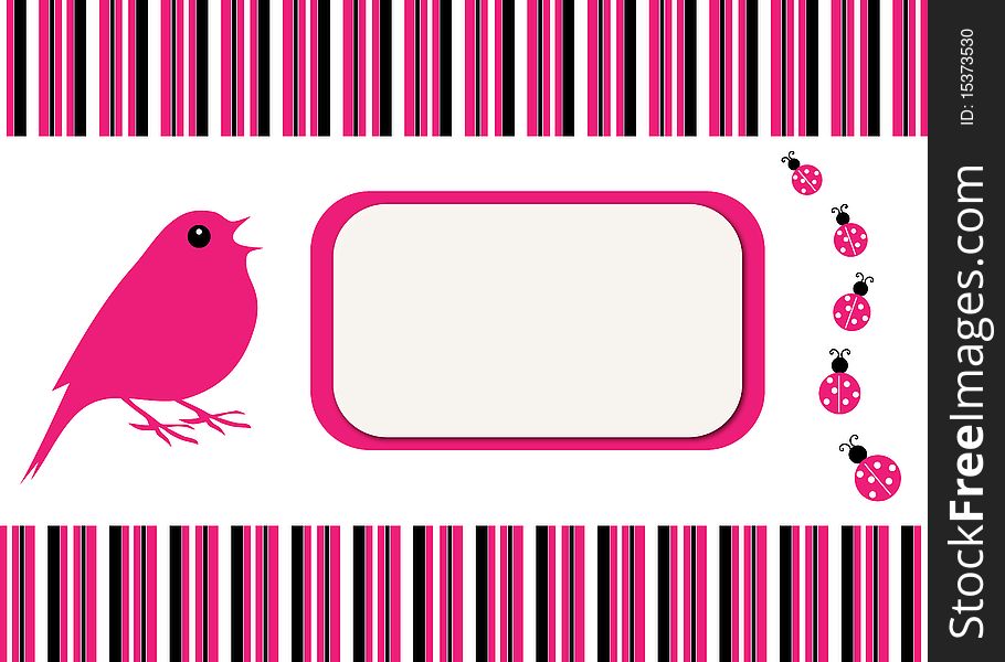 Bird & Ladybugs Stripe Card