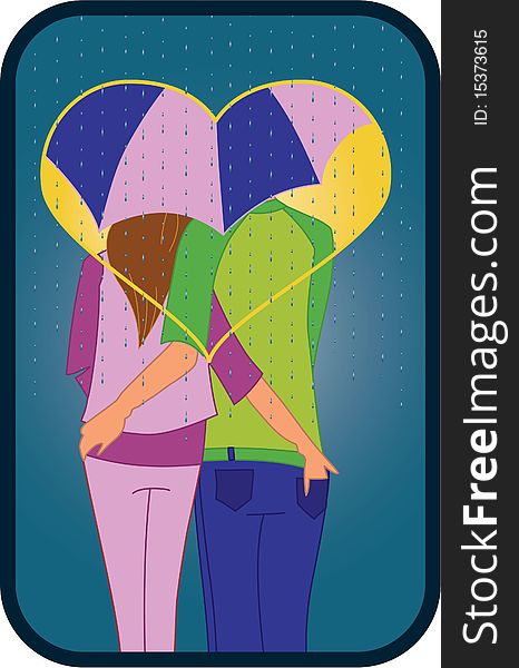 Illustration of a couple with umbrella under rain. Illustration of a couple with umbrella under rain