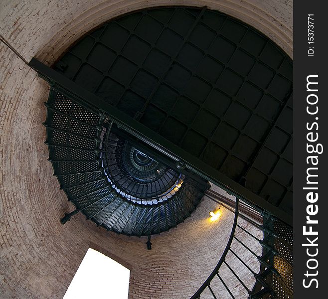 Spiral stairs inside lighthouse in Corolla North Carolina. Spiral stairs inside lighthouse in Corolla North Carolina