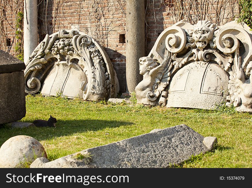 Ruins of sculpture, Castle sforzesco. Milano