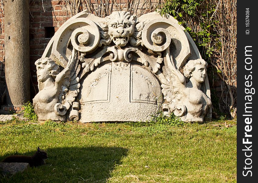 Ruins of sculpture, Castle sforzesco. Milano