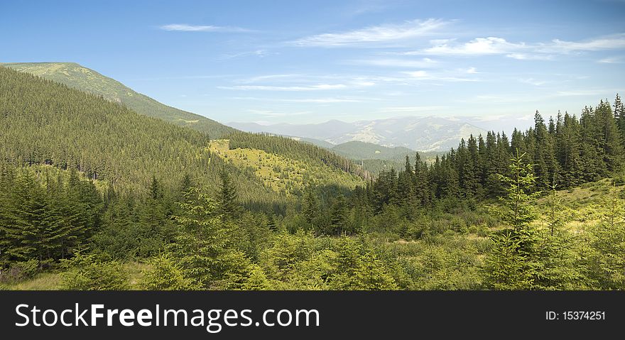 A mountain landscape panorama in the ukrainian carpathians