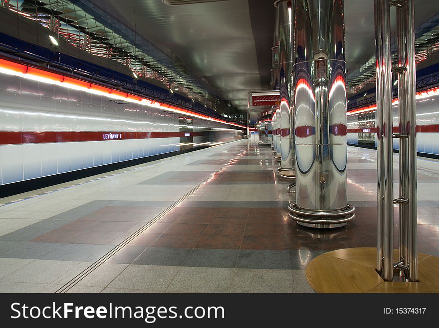 Train arriving in the metro station