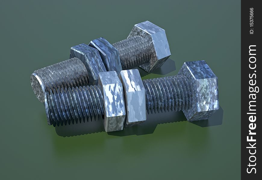 Two galvanized bolts and nuts. Two galvanized bolts and nuts