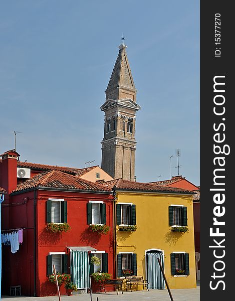 Leaning tower of Burano island, near Venice.