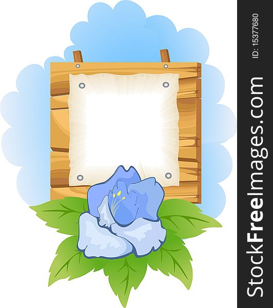 Wooden sign with blue flower