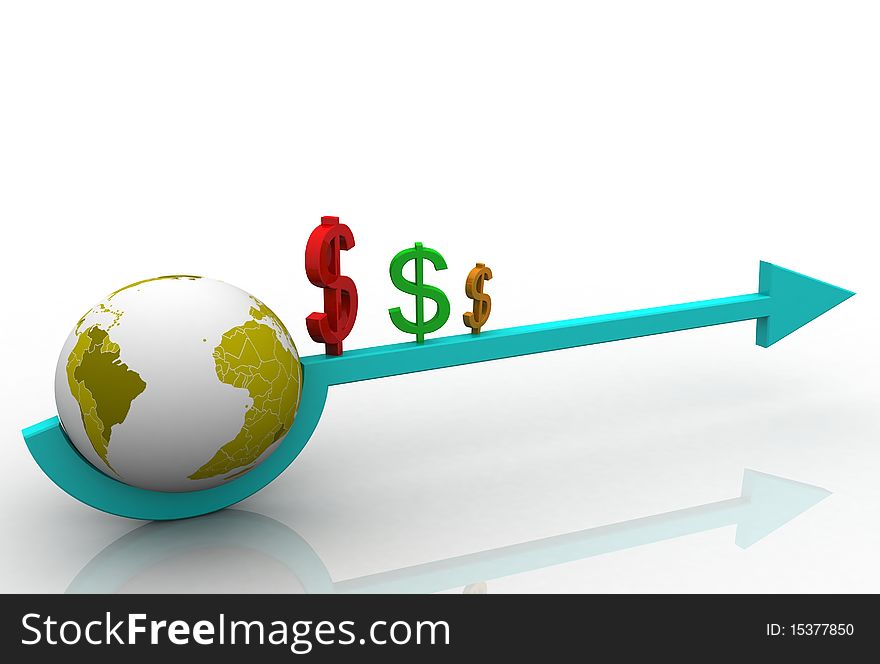 3d graph showing rise in profits or earnings with earth/ illustration on white background