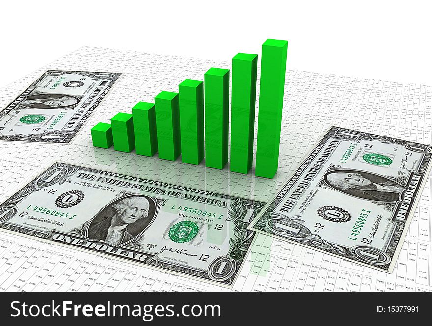 Business graph with dollar in white background
