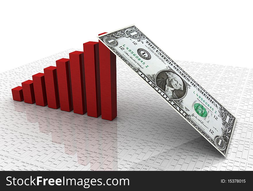 Business graph with dollar in white background