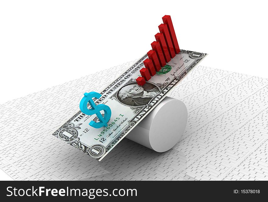 Business graph with dollar in white background