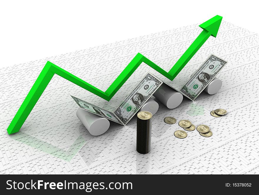 Business graph with dollar in white background