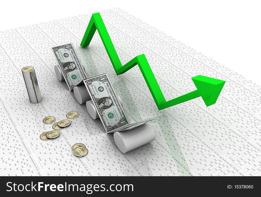 Business graph with dollar in white background