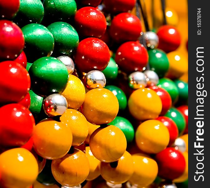 Colorful necklaces at market stalls, souvenir travel. Colorful necklaces at market stalls, souvenir travel