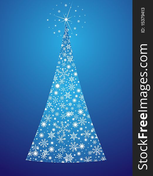Vector Christmas tree made from snowflakes on a blue background. Vector Christmas tree made from snowflakes on a blue background