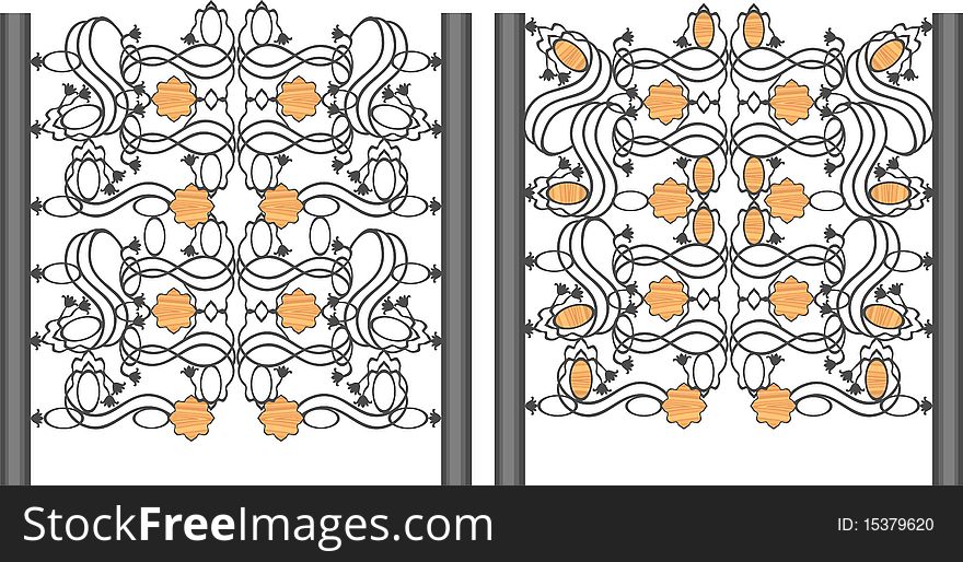 Wrought iron gate with elements of wood. Wrought iron gate with elements of wood