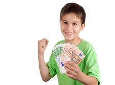 Happy Boy With Money In His Hand Stock Images
