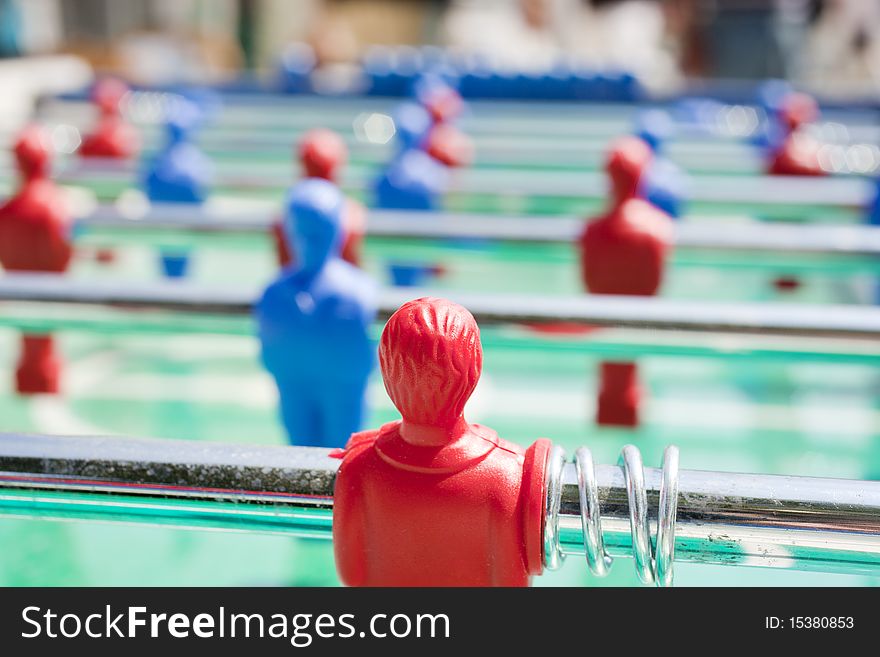 Close-up of a foosball table