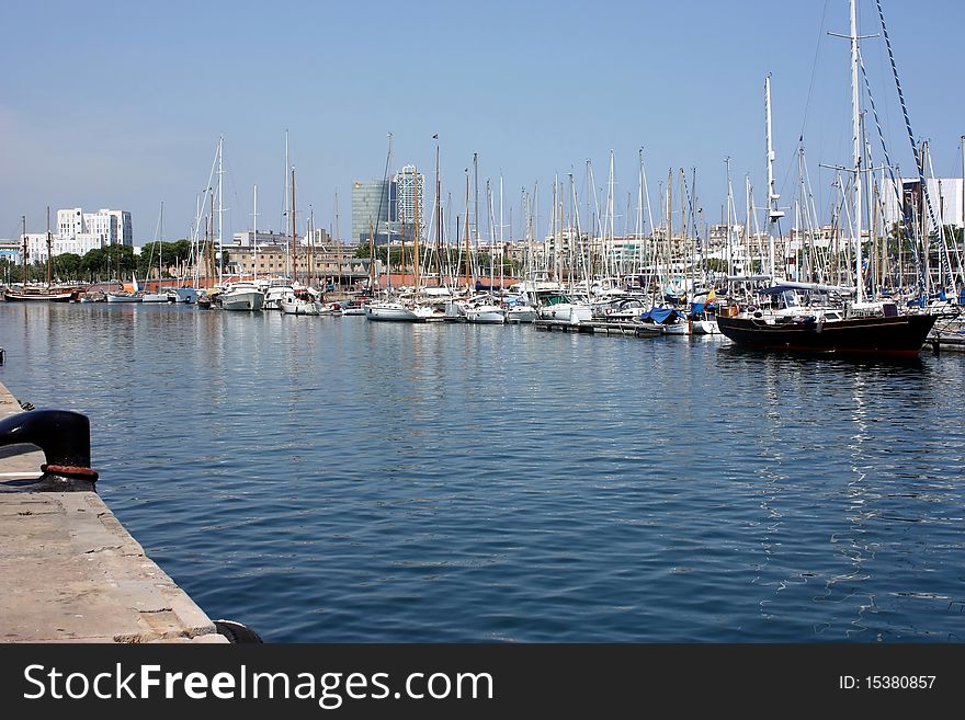 Panoramic view of Port Vell, Barcelona marina, Spain. Panoramic view of Port Vell, Barcelona marina, Spain