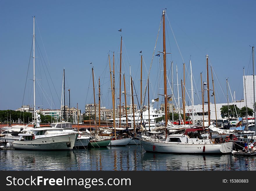 Beautiful sailboats in Port Vell, Barcelona marina, Spain. Beautiful sailboats in Port Vell, Barcelona marina, Spain