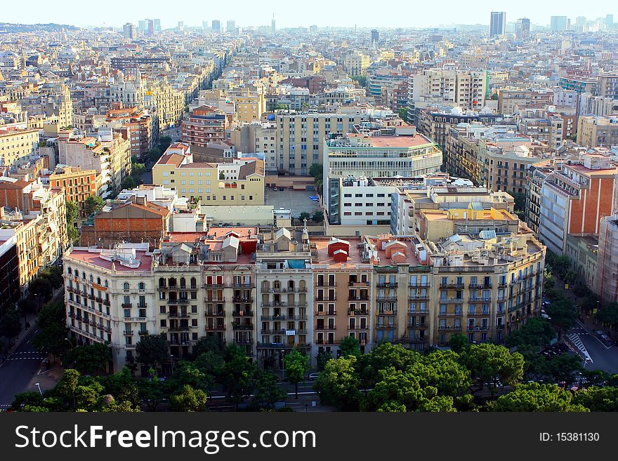 Vertical panoramic view of Barcelona, Spain