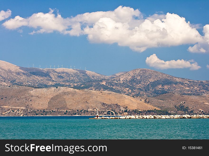 View of sea, hill and clouds in the backgrounds. View of sea, hill and clouds in the backgrounds