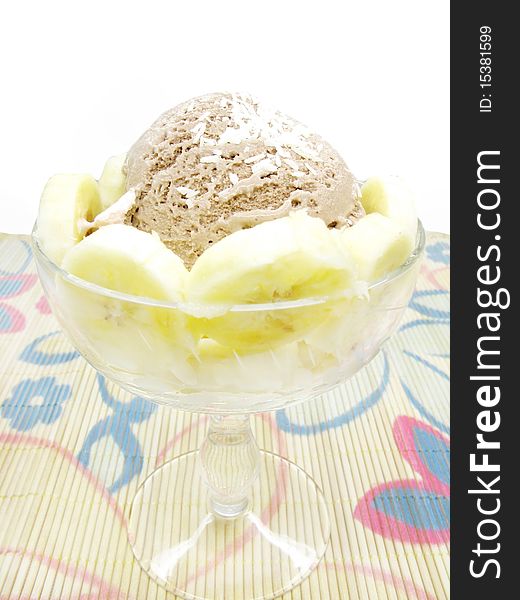 Chocolate ice-cream scoop with banana fruit. Chocolate ice-cream scoop with banana fruit