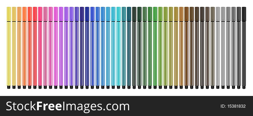 A variety of colored pens. A variety of colored pens