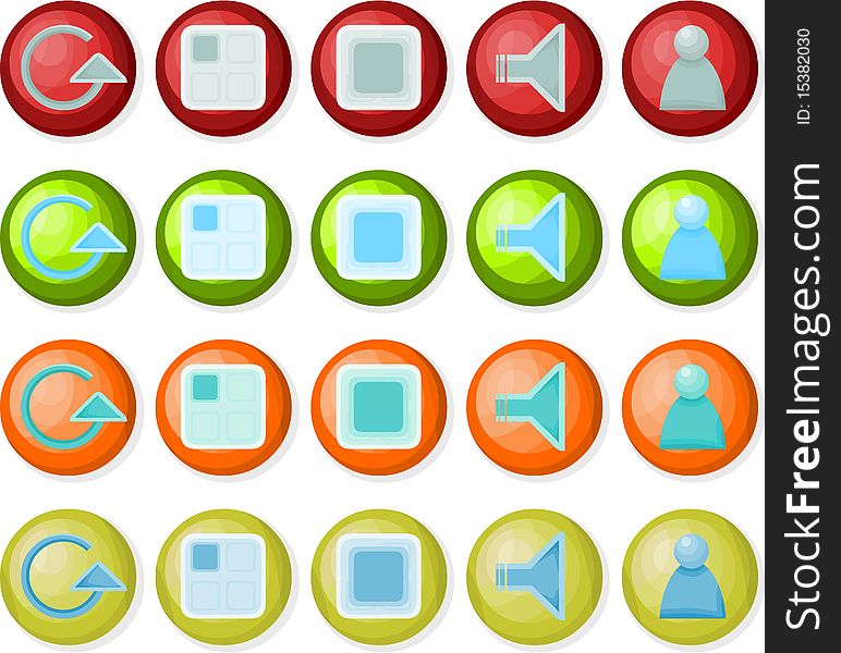 Set of a colored playback icons B. Set of a colored playback icons B
