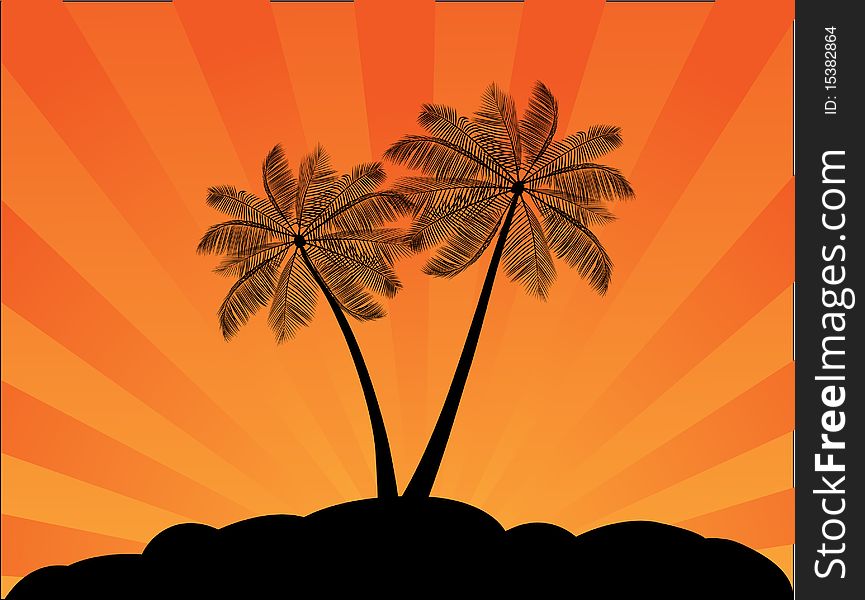 Tropical palms and African girl, vector illustration and can be scaled to any size and color without loss of resolution