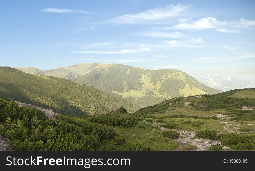 A carpathian mountain scene panorama in the ukrainian carpathians