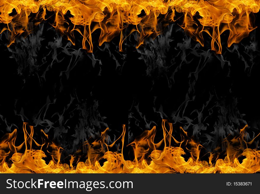 Collage with isolated fire on black background. Collage with isolated fire on black background