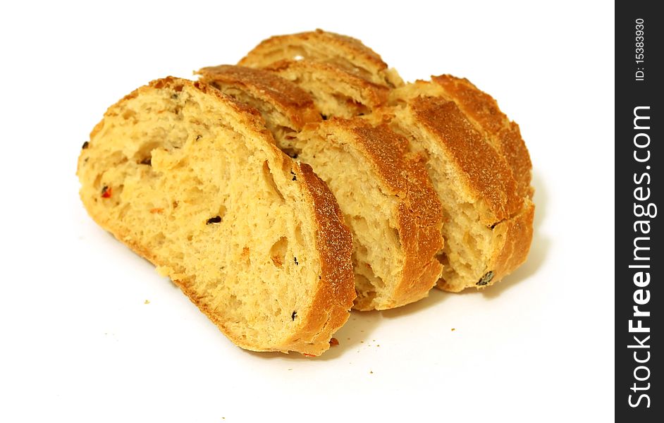 Bread with olive isolated on white background