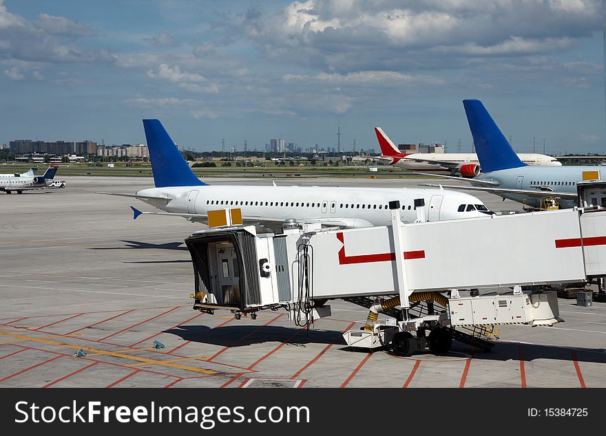 Airplane near the terminal in an airport