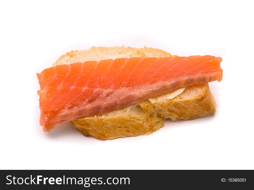 Sandwich with red fish on a white background