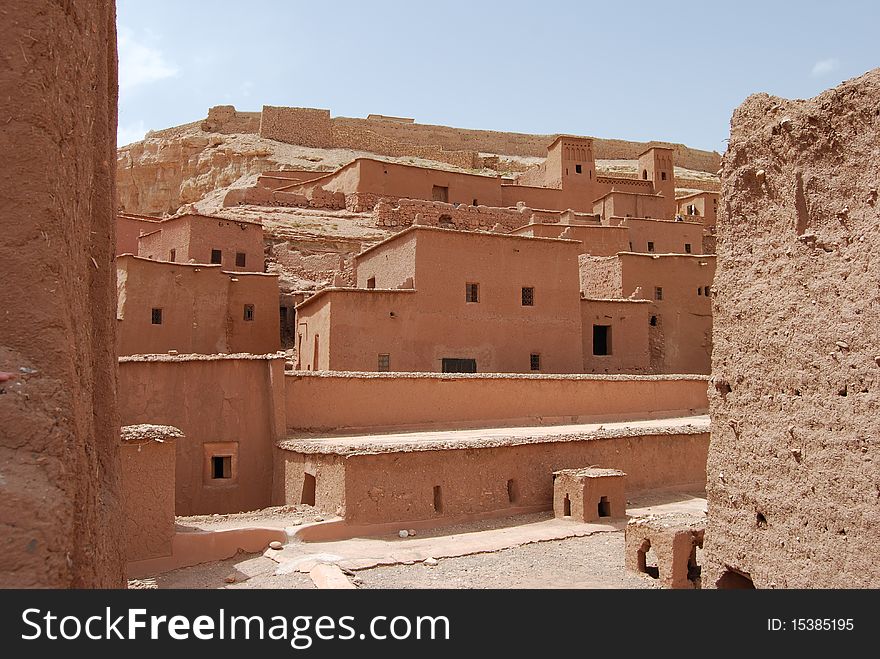 A typical street view in the ancient city of Ait Benhaddou in Morocco. A typical street view in the ancient city of Ait Benhaddou in Morocco