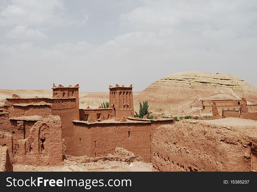 Rooftops and decorative towers in the ancient city of Ait Benhaddou. Rooftops and decorative towers in the ancient city of Ait Benhaddou